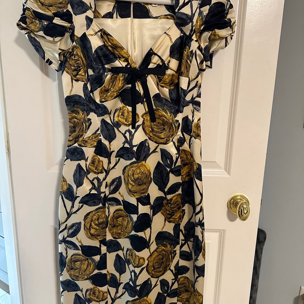 Milly Cream and Gold Rose Midi Dress